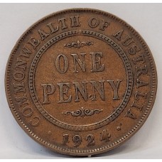 AUSTRALIA 1924 . ONE 1 PENNY . VARIETY . FILLED IN 4